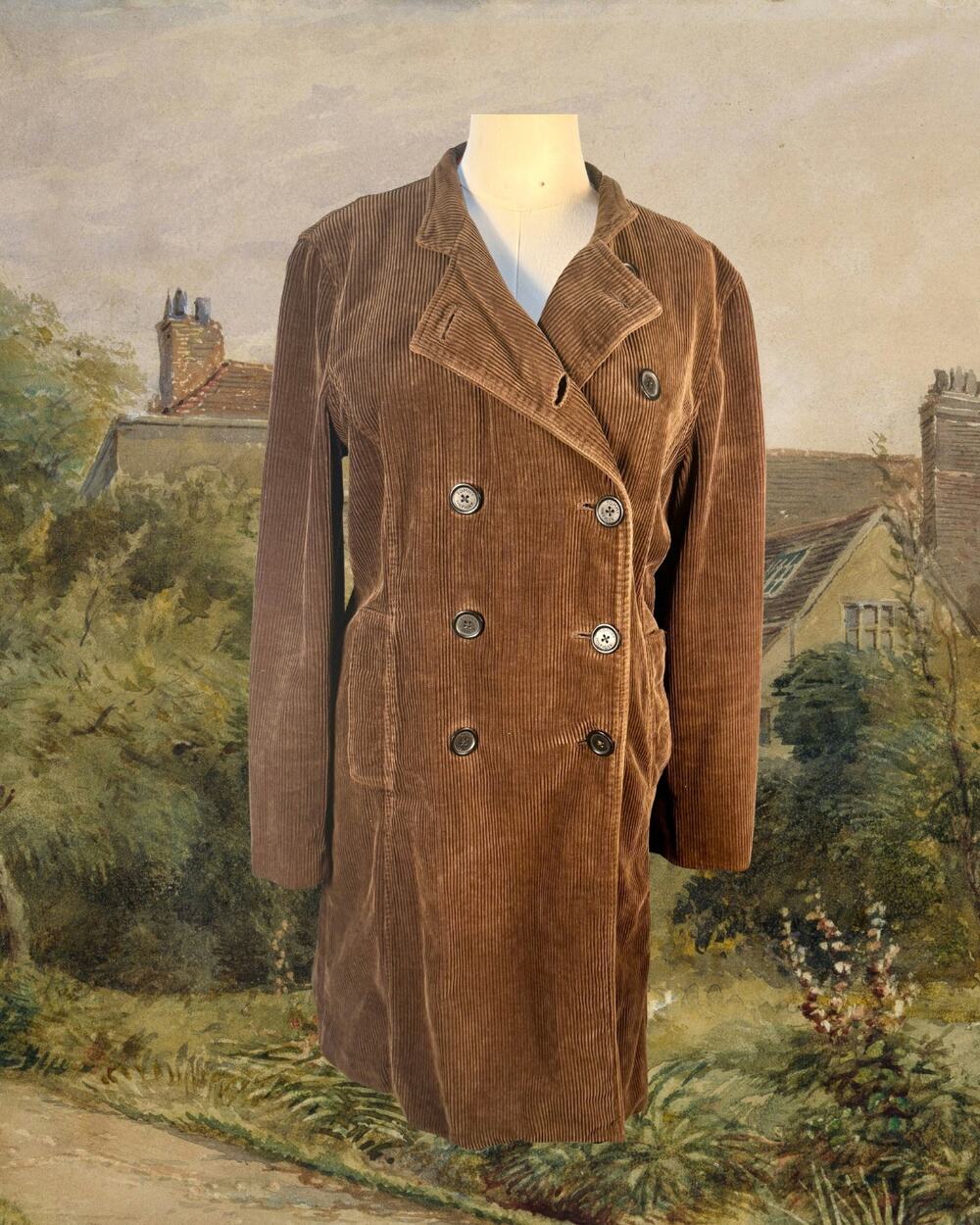 VINTAGE 2003 TOMMY HILFIGER Brown Corduroy Double-Breasted Trench Coat Size L
